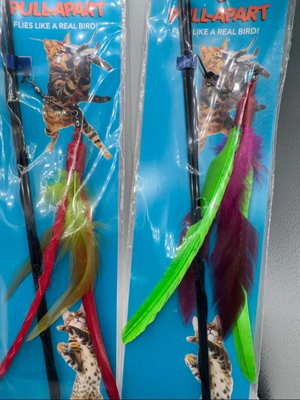 GO CAT DA BIRD FEATHER WAND ROD INTERACTIVE TEASER TOYS 36” 2 1 green 1 red NIP